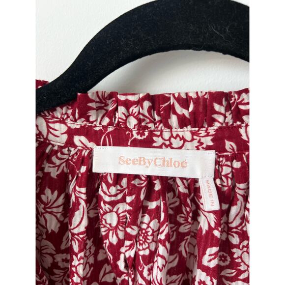See by Chloé Red Printed Ruffle Blouse IT 34 / US XS – Elegant Designer Top - Picture 4 of 13